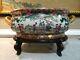 Vintage Chinese Handpainted Porcelain Oval Fish Bowl Planter Pot With Wood Stand