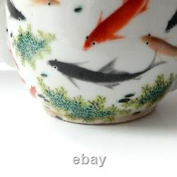 Vintage Chinese Oriental Fish Tea Pot Porcelain Ceramic Hand Painted Tea Pot