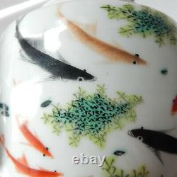 Vintage Chinese Oriental Fish Tea Pot Porcelain Ceramic Hand Painted Tea Pot