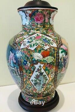 Vintage Chinese Porcelain Famille Rose Vase Table Lamp Chinoiserie Hand Painted