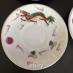 Vintage Chinese Porcelain Hand Painted Dragon Set Of 39 Pcs