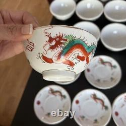 Vintage Chinese Porcelain Hand Painted Dragon Set Of 39 Pcs