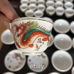 Vintage Chinese Porcelain Hand Painted Dragon Set Of 39 Pcs