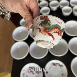 Vintage Chinese Porcelain Hand Painted Dragon Set Of 39 Pcs