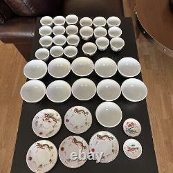 Vintage Chinese Porcelain Hand Painted Dragon Set Of 39 Pcs