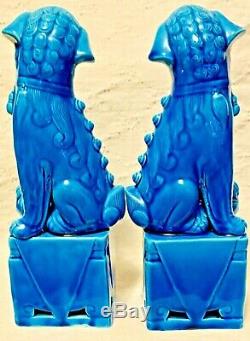 Vintage Chinese Porcelain Turquoise Foo Dog Figurines a Pair chinoiserie chic