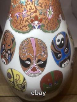 Vintage Chinese hand-painted porcelain vase, Masked Wrestler