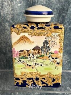 Vintage Chinoiserie Porcelain Tea Caddy/Canister. Hand painted with Dalmatians