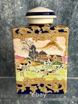 Vintage Chinoiserie Porcelain Tea Caddy/Canister. Hand painted with Dalmatians