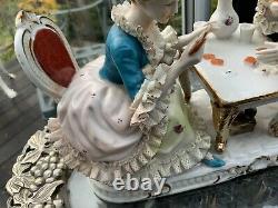 Vintage DRESDEN LACE Fine Porcelain Hand Painted LOVERS CARD GAME FIGURINE