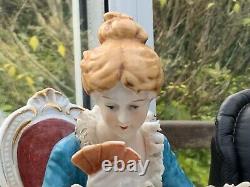 Vintage DRESDEN LACE Fine Porcelain Hand Painted LOVERS CARD GAME FIGURINE