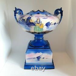 Vintage Dutch Delft Hand Painted Blue Porcelain Pedestal Tulip Urn / Vase, 12 in