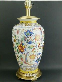 Vintage Frederick Cooper Hand Painted Chinoiserie Porcelain Floral Brass Lamp