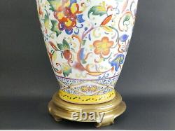 Vintage Frederick Cooper Hand Painted Chinoiserie Porcelain Floral Brass Lamp