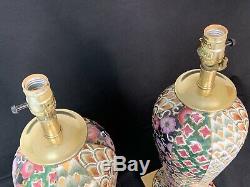 Vintage Frederick Cooper vase table lamp (set of 2) brass porcelain hand painted