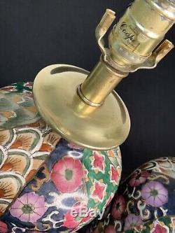 Vintage Frederick Cooper vase table lamp (set of 2) brass porcelain hand painted