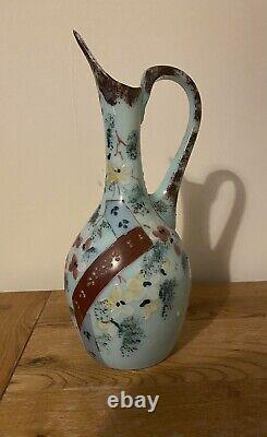 Vintage French Opaline Porcelain Draw Vase Pitcher Hand Painted Floral