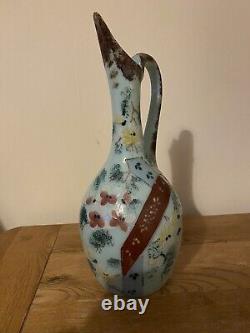 Vintage French Opaline Porcelain Draw Vase Pitcher Hand Painted Floral