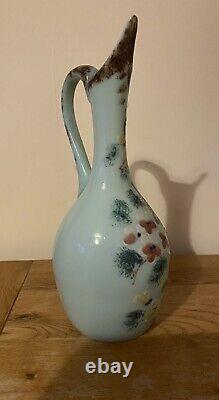 Vintage French Opaline Porcelain Draw Vase Pitcher Hand Painted Floral