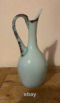 Vintage French Opaline Porcelain Draw Vase Pitcher Hand Painted Floral