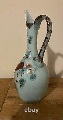 Vintage French Opaline Porcelain Draw Vase Pitcher Hand Painted Floral