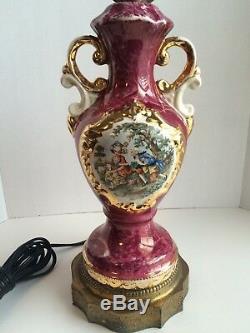 Vintage GEORGE & MARTHA WASHIGTON Porcelain Table Lamp, Handpainted & 24k Trim