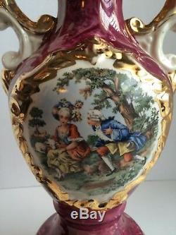 Vintage GEORGE & MARTHA WASHIGTON Porcelain Table Lamp, Handpainted & 24k Trim