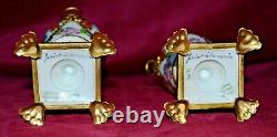 Vintage Giraud Limoges Handpainted Porcelain Gilt Ormolu Pedestal Urn Vases Pair