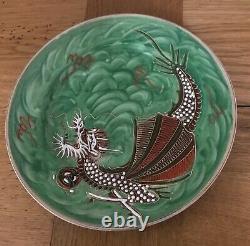 Vintage Green Hand Painted Japanese Moriage Dragonware Tea Set Geisha Lithopane