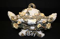 Vintage Hand Painted Capodimonte BENROSE Yellow Rose Porcelain Box withLid, Italy