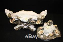 Vintage Hand Painted Capodimonte BENROSE Yellow Rose Porcelain Box withLid, Italy