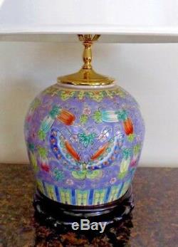 Vintage Hand Painted Chinese Porcelain Ginger Jar Lamp 26 Tall Post Wwii