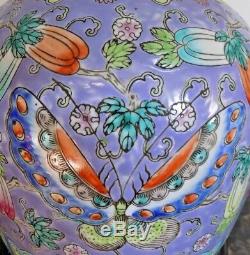 Vintage Hand Painted Chinese Porcelain Ginger Jar Lamp 26 Tall Post Wwii