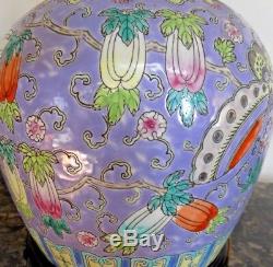 Vintage Hand Painted Chinese Porcelain Ginger Jar Lamp 26 Tall Post Wwii