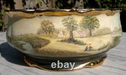 Vintage Hand Painted English Country Town Scene Porcelain BowlJ A BELL 9.75dia