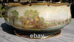 Vintage Hand Painted English Country Town Scene Porcelain BowlJ A BELL 9.75dia