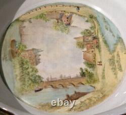 Vintage Hand Painted English Country Town Scene Porcelain BowlJ A BELL 9.75dia