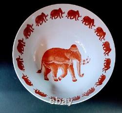 Vintage Hand Painted Japanese Porcelain Elephant Parade Console Centerpiece Bowl