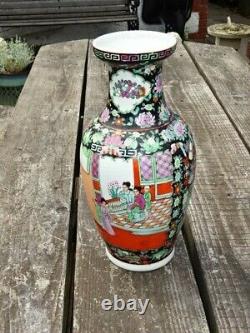 Vintage Hand Painted Large Chinese 14.5 Famille Rose Noire Vase