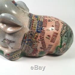 Vintage Hand Painted Porcelain Chinese Sleeping Pig Smiling Figurine Rare Find