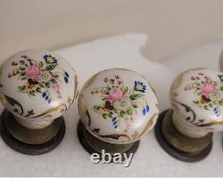 Vintage Hand Painted Porcelain Drawer Knobs Decor Brass & Flowers (6) Six