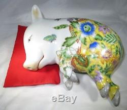 Vintage Hand Painted Porcelain Sleeping Pig Statue Japanese Chinese Figurine