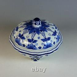 Vintage Hand-painted Porceleyne Fles Delft Blue Scalloped Covered Bowl