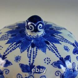 Vintage Hand-painted Porceleyne Fles Delft Blue Scalloped Covered Bowl