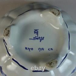 Vintage Hand-painted Porceleyne Fles Delft Blue Scalloped Covered Bowl