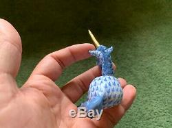 Vintage Herend Hungary Blue Fishnet Unicorn Handpainted Porcelain Figurine