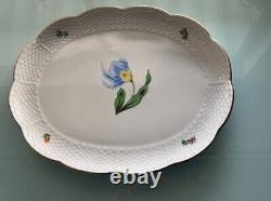 Vintage Herend Hungary Hand Painted Porcelain Oval Flower Pattern Dish