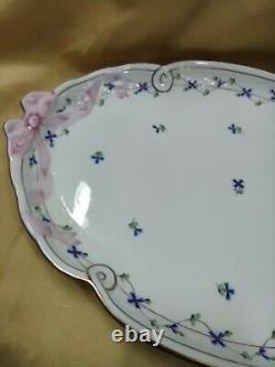 Vintage Herend Hungary Hand Painted Porcelain Tray Platter Floral Ribbon Garland
