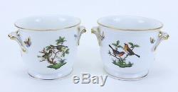 Vintage Herend Hungary Handpainted Porcelain Song Bird & Butterfly Cachepots