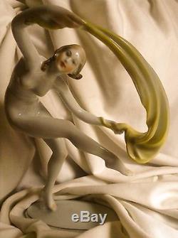 Vintage Herend Porcelain Nude Lady Figure Silk Scarf Dance Handpainted Hungarian